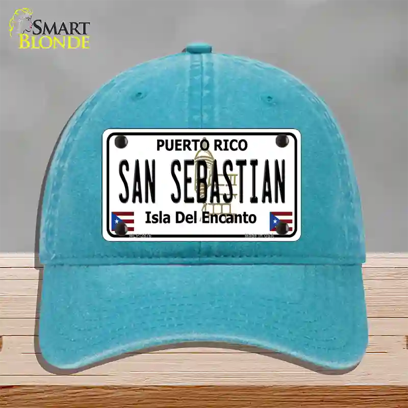 San Sebastian Puerto Rico Novelty License Plate Hat Unconstructed Cotton / Lake Blue