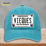 Vieques Puerto Rico Novelty License Plate Hat Unconstructed Cotton / Lake Blue