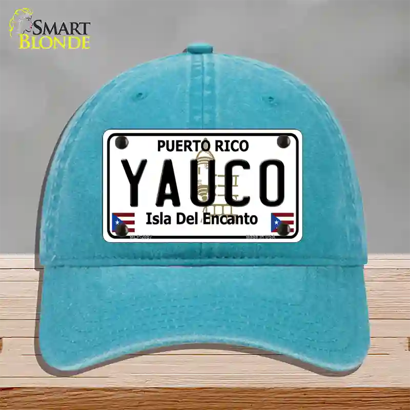 Yauco Puerto Rico Novelty License Plate Hat Unconstructed Cotton / Lake Blue