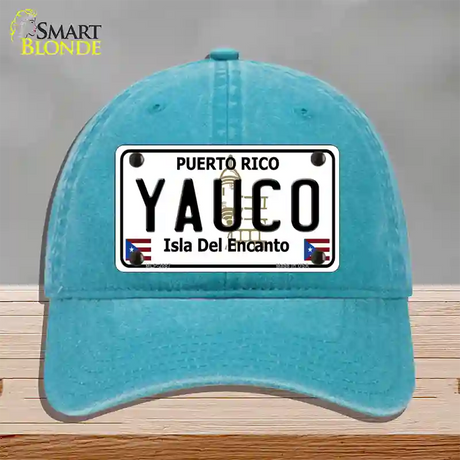 Yauco Puerto Rico Novelty License Plate Hat Unconstructed Cotton / Lake Blue