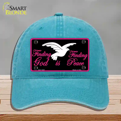 Finding God Finding Peace Black Novelty License Plate Hat Unconstructed Cotton / Lake Blue