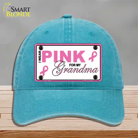 Pink For Grandma Novelty License Plate Hat Unconstructed Cotton / Lake Blue