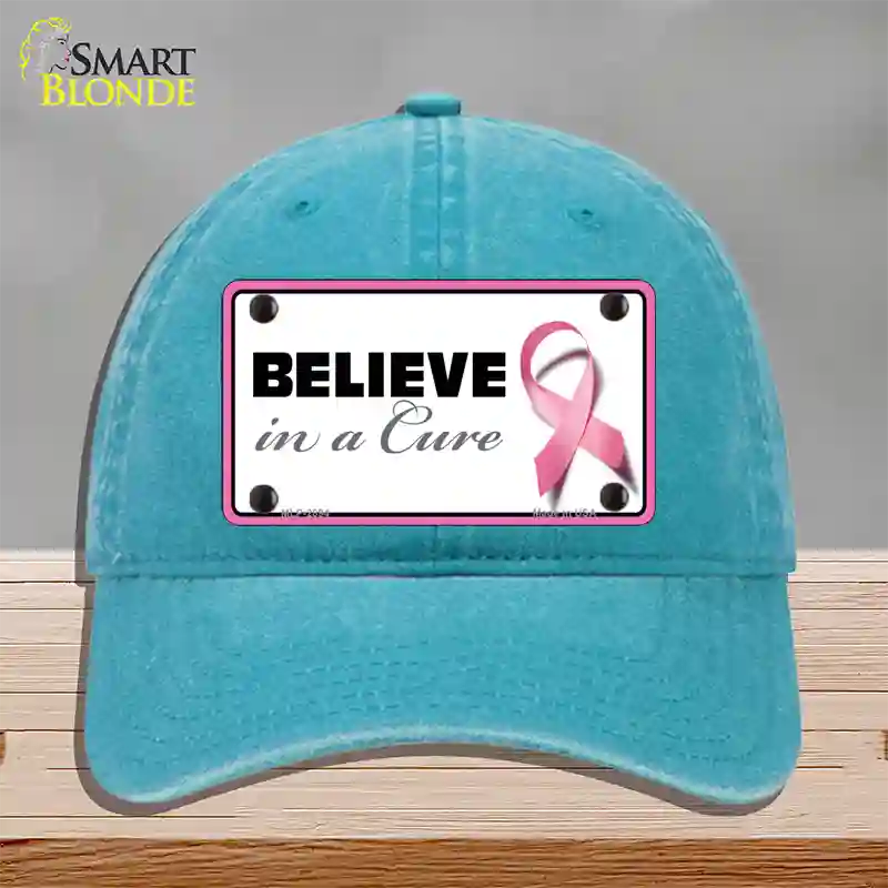 Believe In A Cure Novelty License Plate Hat Sign Unconstructed Cotton / Lake Blue