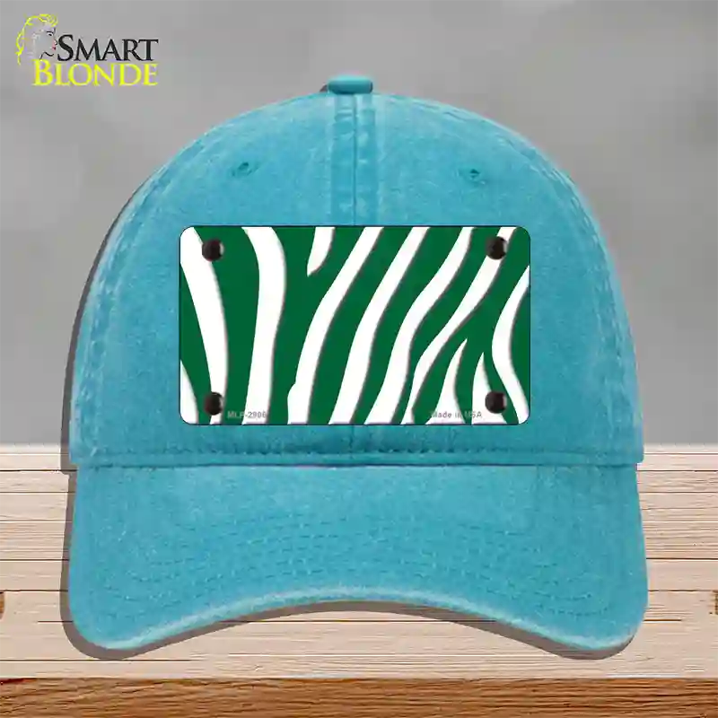 Green White Zebra Novelty License Plate Hat Unconstructed Cotton / Lake Blue