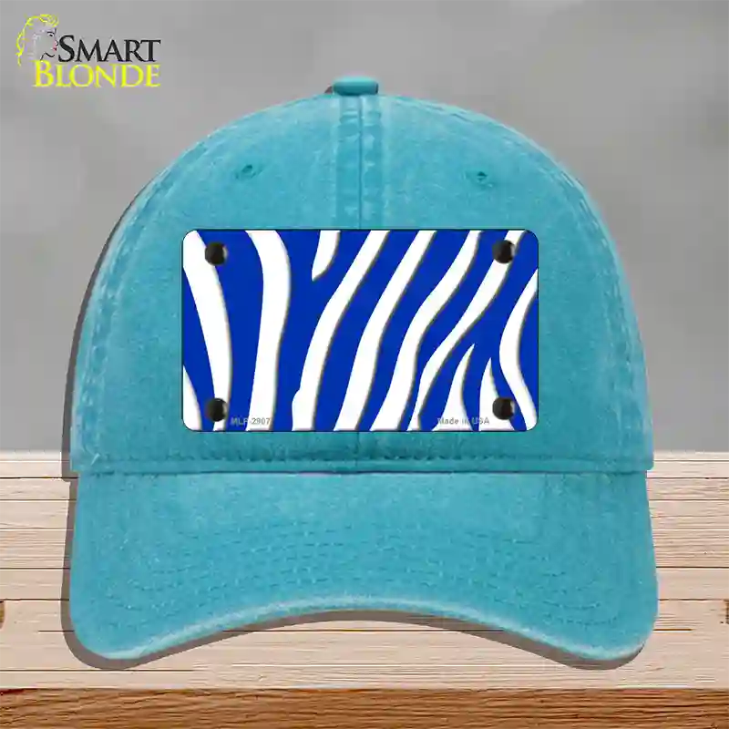 Blue White Zebra Novelty License Plate Hat Unconstructed Cotton / Lake Blue