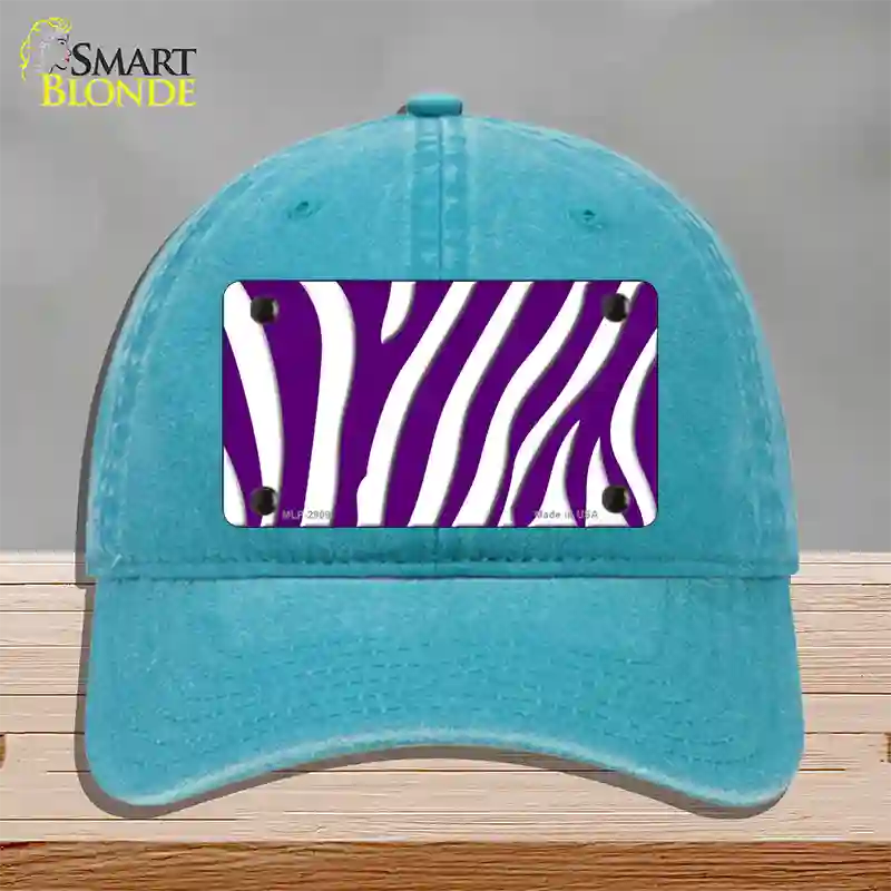 Purple White Zebra Novelty License Plate Hat Unconstructed Cotton / Lake Blue