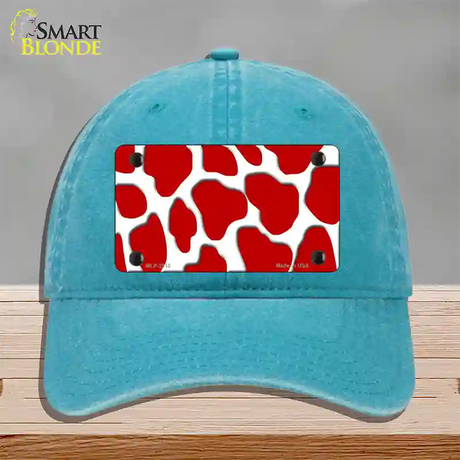 Red White Giraffe Novelty License Plate Hat Unconstructed Cotton / Lake Blue