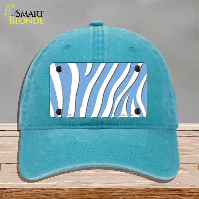 Light Blue White Zebra Novelty License Plate Hat Unconstructed Cotton / Lake Blue