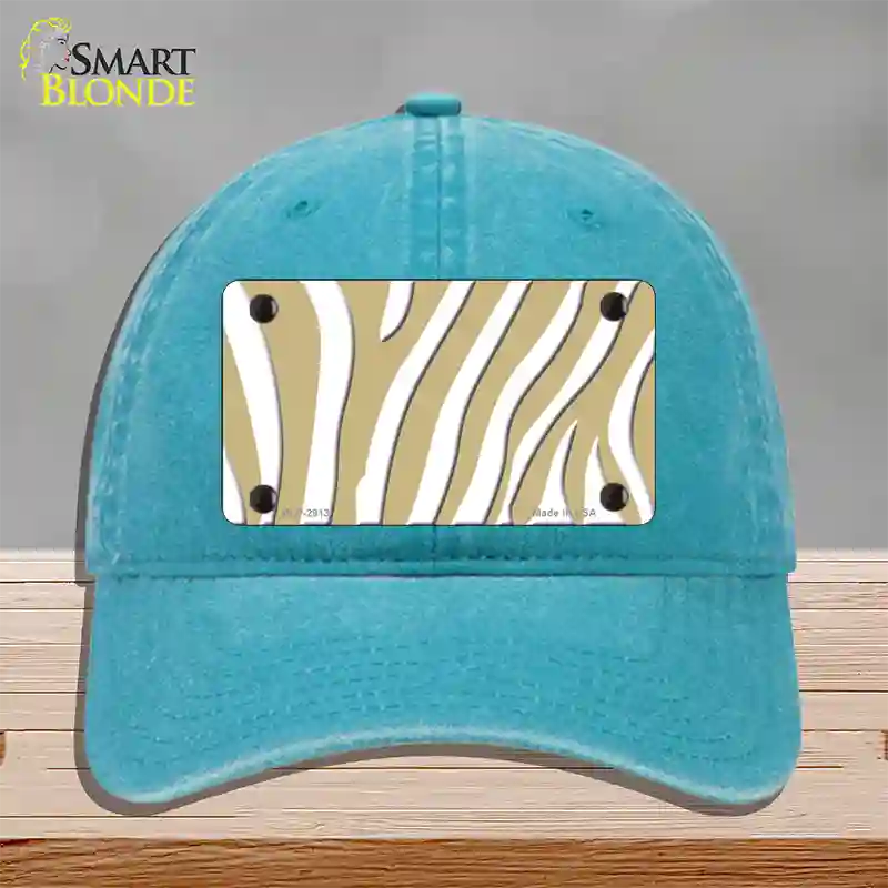 Gold White Zebra Novelty License Plate Hat Unconstructed Cotton / Lake Blue