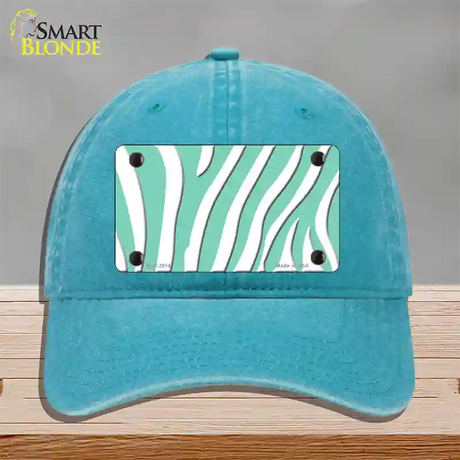 Mint White Zebra Novelty License Plate Hat Unconstructed Cotton / Lake Blue