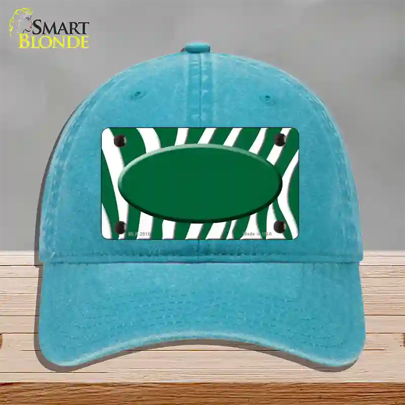 Green White Zebra Green Center Oval Novelty License Plate Hat Unconstructed Cotton / Lake Blue