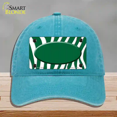 Green White Zebra Green Center Oval Novelty License Plate Hat Unconstructed Cotton / Lake Blue