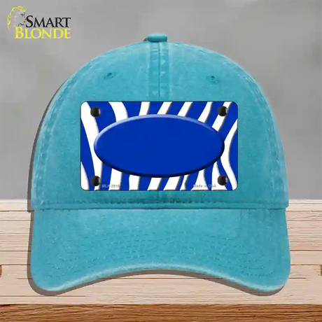 Blue White Zebra Blue Center Oval Novelty License Plate Hat Unconstructed Cotton / Lake Blue