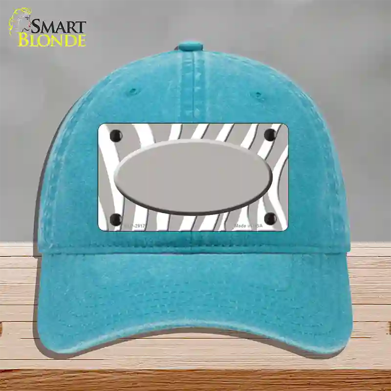 Grey White Zebra Grey Center Oval Novelty License Plate Hat Unconstructed Cotton / Lake Blue