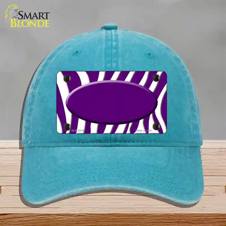 Purple White Zebra Purple Center Oval Novelty License Plate Hat Unconstructed Cotton / Lake Blue