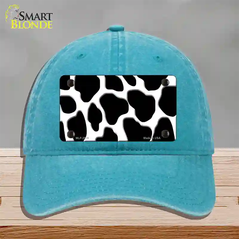 Black White Giraffe Novelty License Plate Hat Unconstructed Cotton / Lake Blue