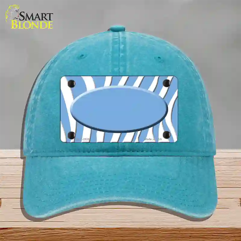 Light Blue White Zebra Light Blue Center Oval Novelty License Plate Hat Unconstructed Cotton / Lake Blue