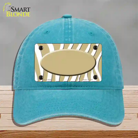 Gold White Zebra Gold Center Oval Novelty License Plate Hat Unconstructed Cotton / Lake Blue