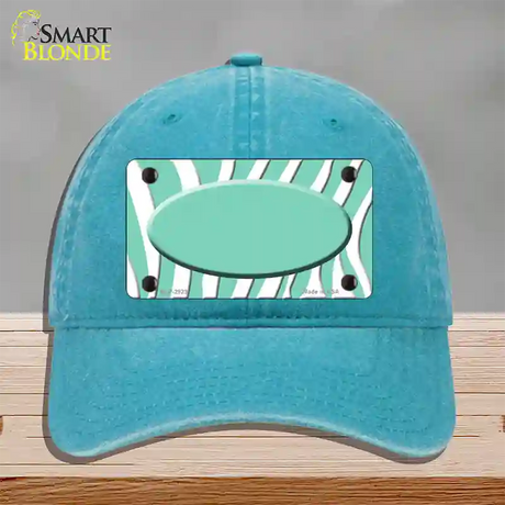 Mint White Zebra Mint Center Oval Novelty License Plate Hat Unconstructed Cotton / Lake Blue