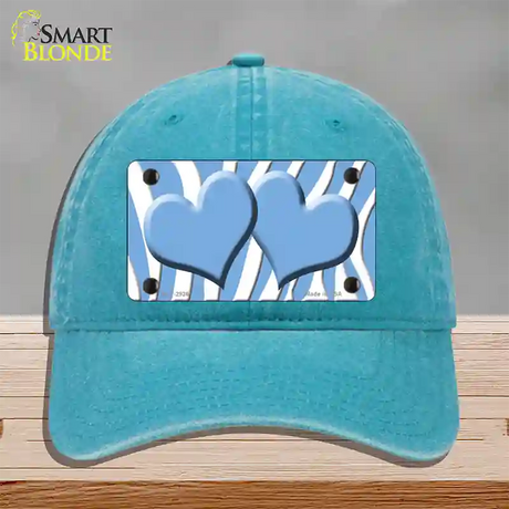 Light Blue White Zebra Light Blue Centered Hearts Novelty License Plate Hat Unconstructed Cotton / Lake Blue