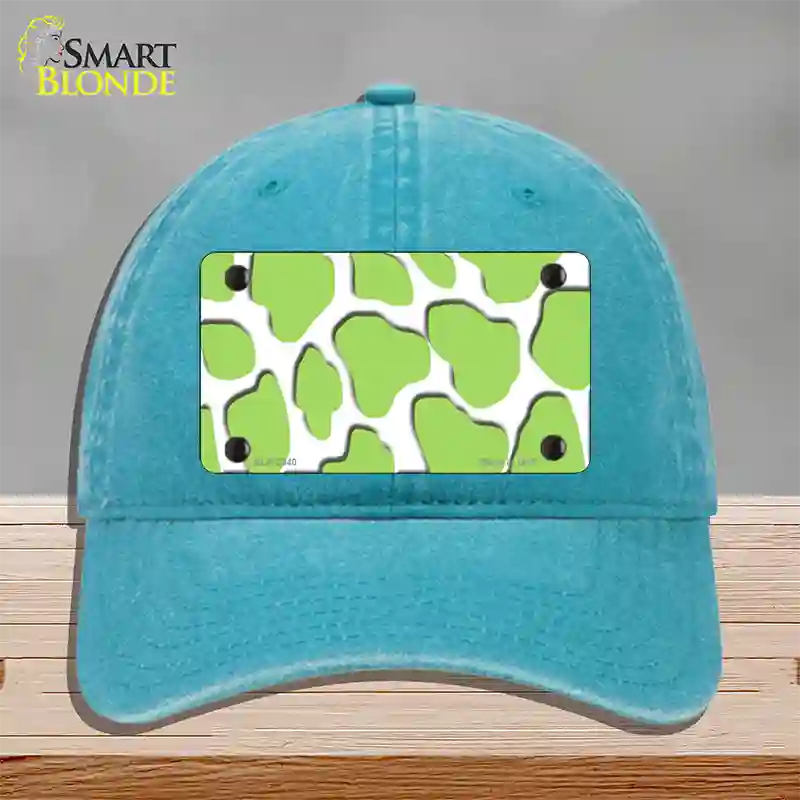 Lime Green White Giraffe Novelty License Plate Hat Unconstructed Cotton / Lake Blue