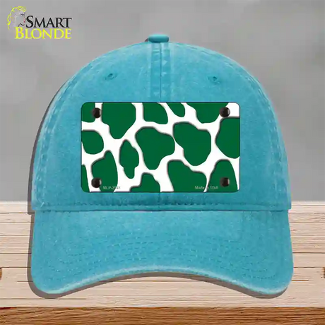 Green White Giraffe Novelty License Plate Hat Unconstructed Cotton / Lake Blue