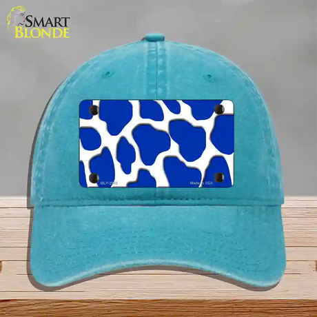 Blue White Giraffe Novelty License Plate Hat Unconstructed Cotton / Lake Blue