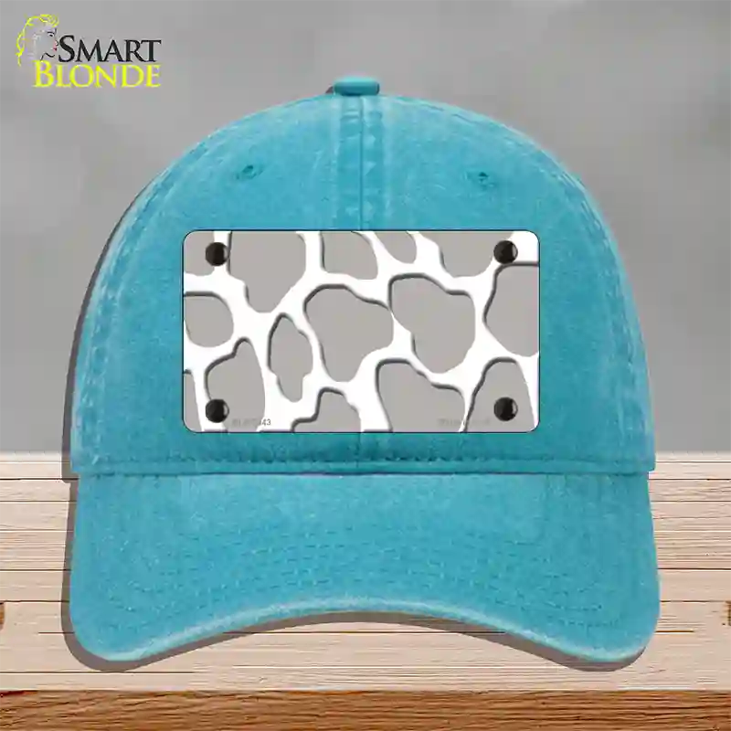 Grey White Giraffe Novelty License Plate Hat Unconstructed Cotton / Lake Blue