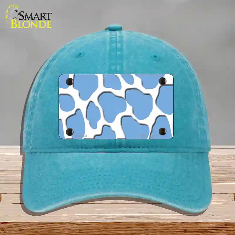 Light Blue White Giraffe Novelty License Plate Hat Unconstructed Cotton / Lake Blue