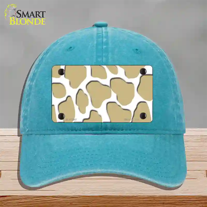 Gold White Giraffe Novelty License Plate Hat Unconstructed Cotton / Lake Blue