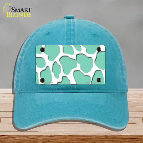 Mint White Giraffe Novelty License Plate Hat Unconstructed Cotton / Lake Blue