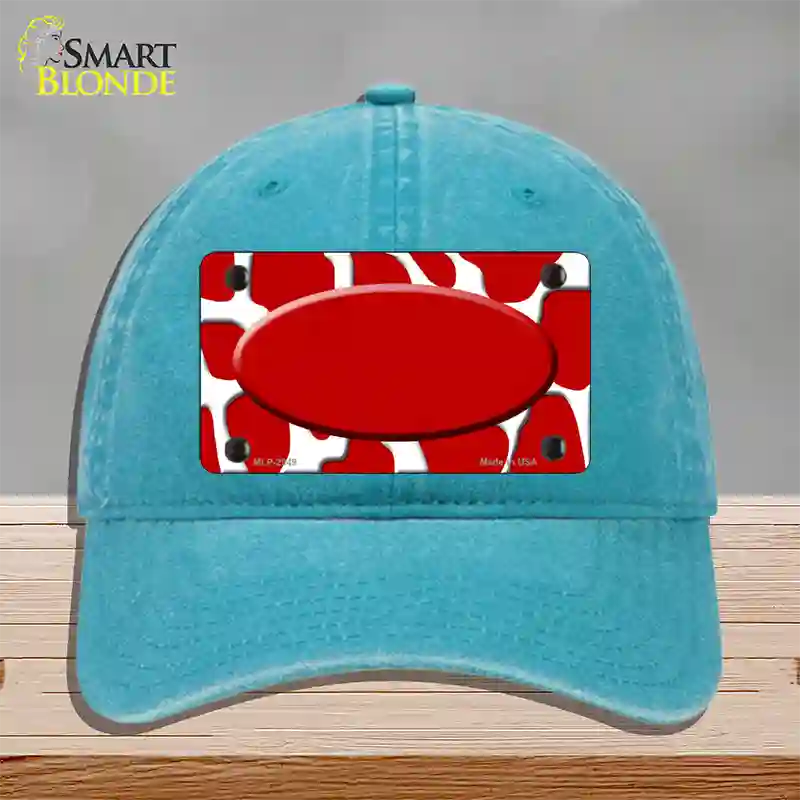 Red White Giraffe Red Center Oval Novelty License Plate Hat Unconstructed Cotton / Lake Blue