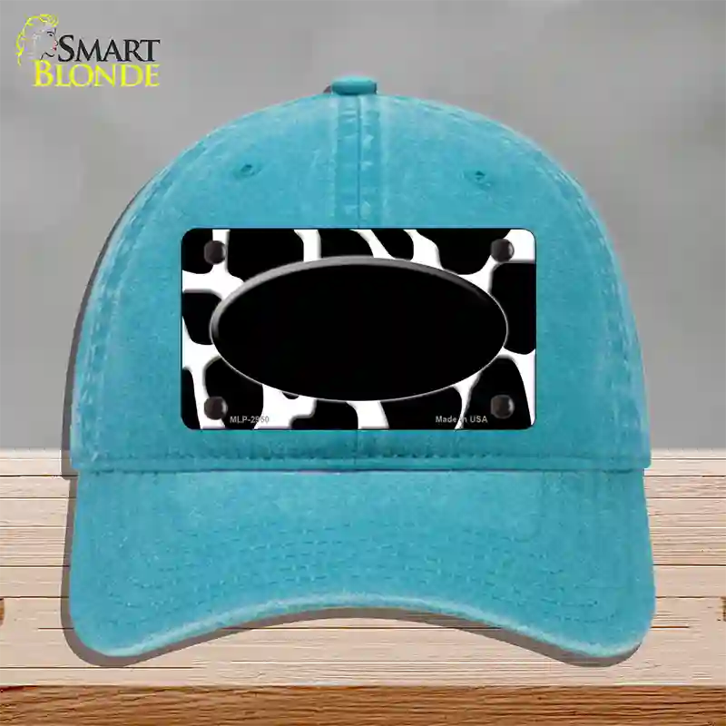 Black White Giraffe Black Center Oval Novelty License Plate Hat Unconstructed Cotton / Lake Blue