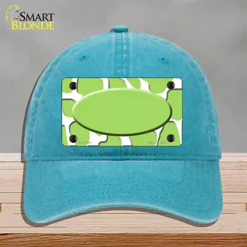 Lime Green White Giraffe Lime Green Center Oval Novelty License Plate Hat Unconstructed Cotton / Lake Blue