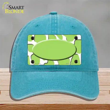 Lime Green White Giraffe Lime Green Center Oval Novelty License Plate Hat Unconstructed Cotton / Lake Blue