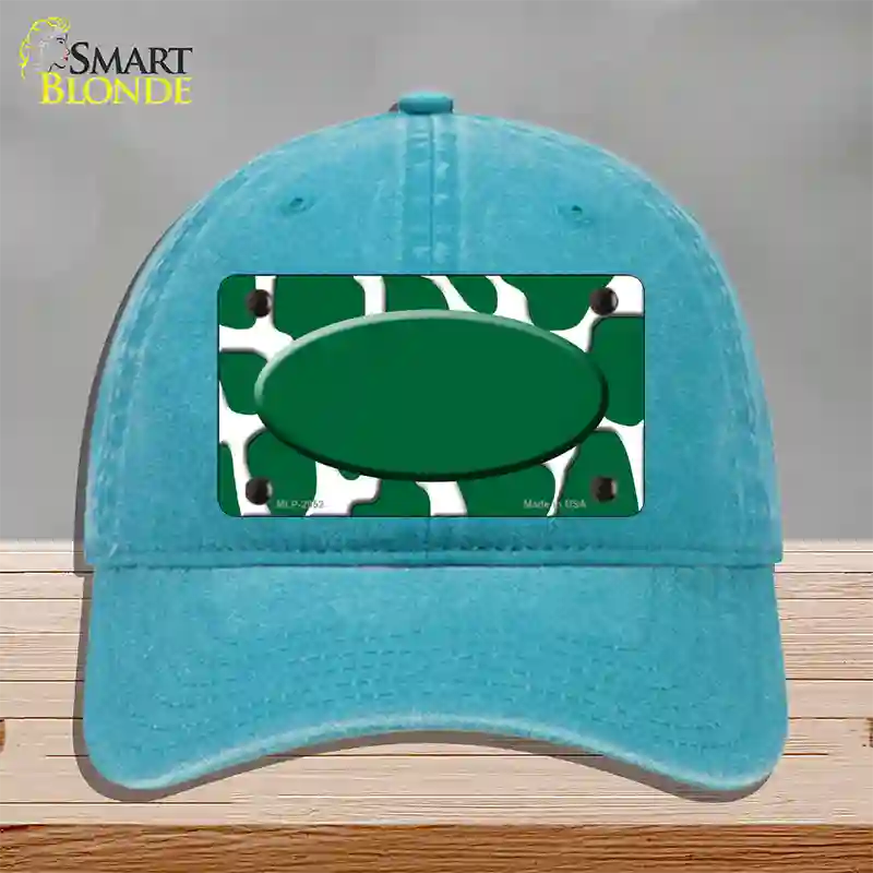 Green White Giraffe Green Center Oval Novelty License Plate Hat Unconstructed Cotton / Lake Blue