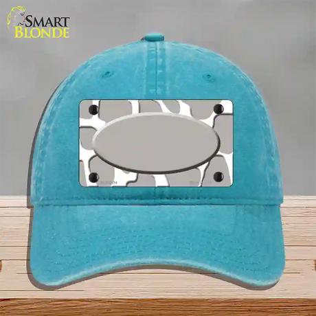 Grey White Giraffe Grey Center Oval Novelty License Plate Hat Unconstructed Cotton / Lake Blue