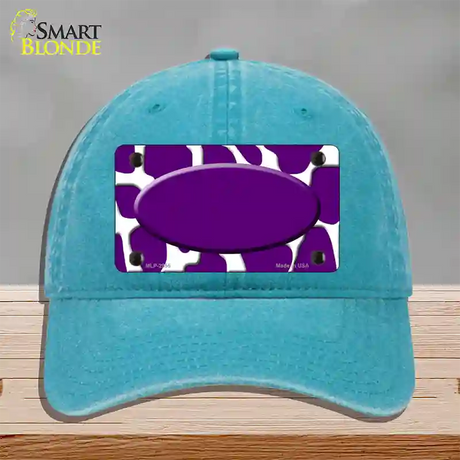 Purple White Giraffe Purple Center Oval Novelty License Plate Hat Unconstructed Cotton / Lake Blue