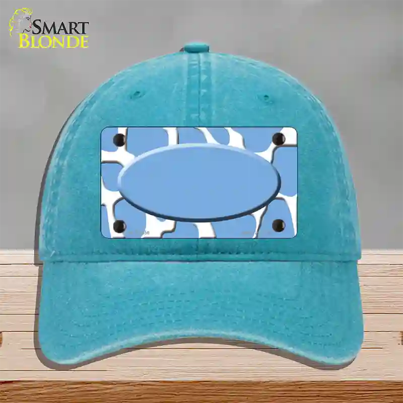 Light Blue White Giraffe Light Blue Center Oval Novelty License Plate Hat Unconstructed Cotton / Lake Blue