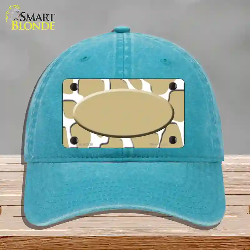 Gold White Giraffe Gold Center Oval Novelty License Plate Hat Unconstructed Cotton / Lake Blue