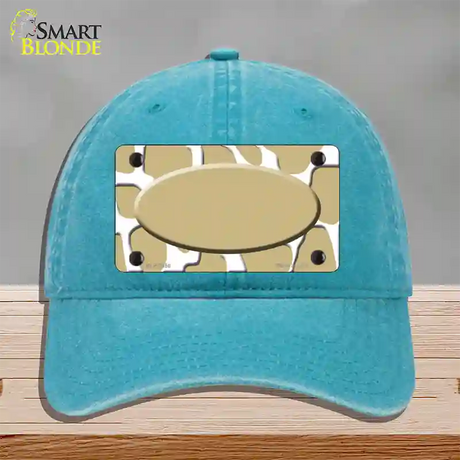 Gold White Giraffe Gold Center Oval Novelty License Plate Hat Unconstructed Cotton / Lake Blue