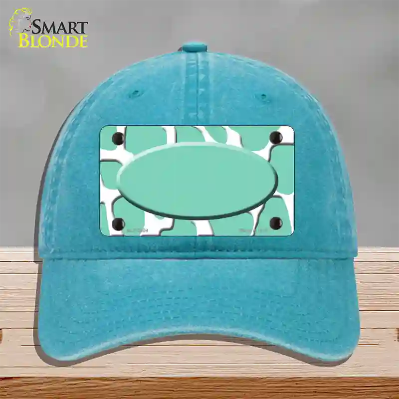 Mint White Giraffe Mint Center Oval Novelty License Plate Hat Unconstructed Cotton / Lake Blue