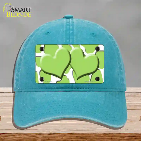 Lime Green White Giraffe Lime Green Centered Hearts Novelty License Plate Hat Unconstructed Cotton / Lake Blue