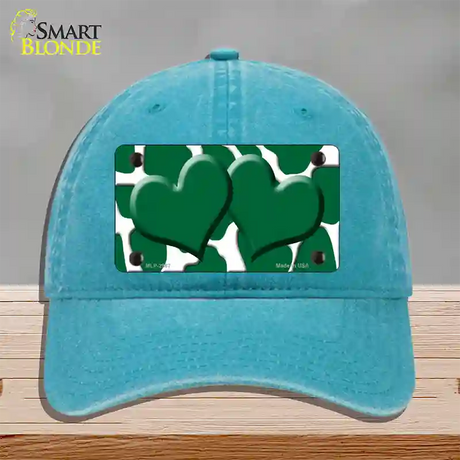 Green White Giraffe Green Centered Hearts Novelty License Plate Hat Unconstructed Cotton / Lake Blue