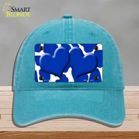 Blue White Giraffe Blue Centered Hearts Novelty License Plate Hat Unconstructed Cotton / Lake Blue