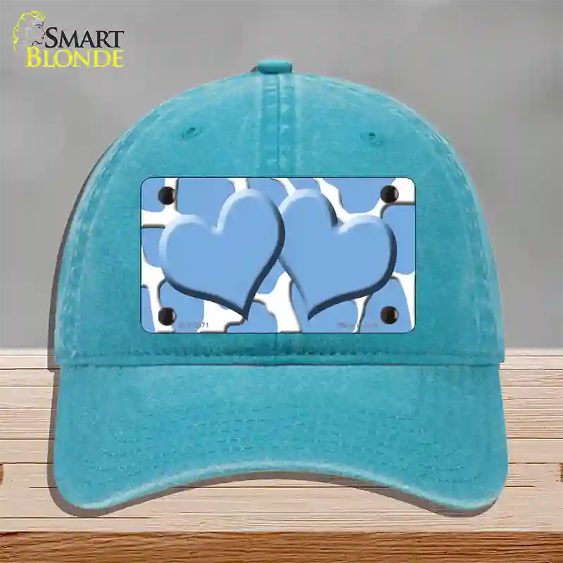 Light Blue White Giraffe Light Blue Centered Hearts Novelty License Plate Hat Unconstructed Cotton / Lake Blue