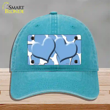 Light Blue White Giraffe Light Blue Centered Hearts Novelty License Plate Hat Unconstructed Cotton / Lake Blue