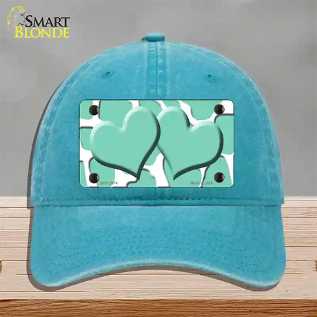 Mint White Giraffe Mint Centered Hearts Novelty License Plate Hat Unconstructed Cotton / Lake Blue