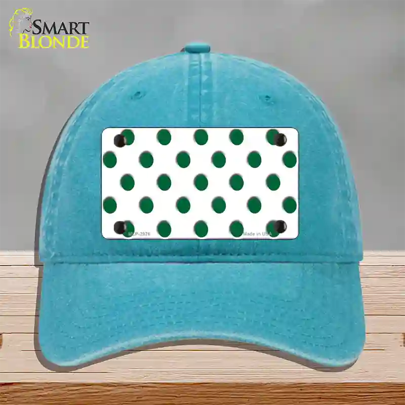 Green White Polka Dot Novelty License Plate Hat Unconstructed Cotton / Lake Blue