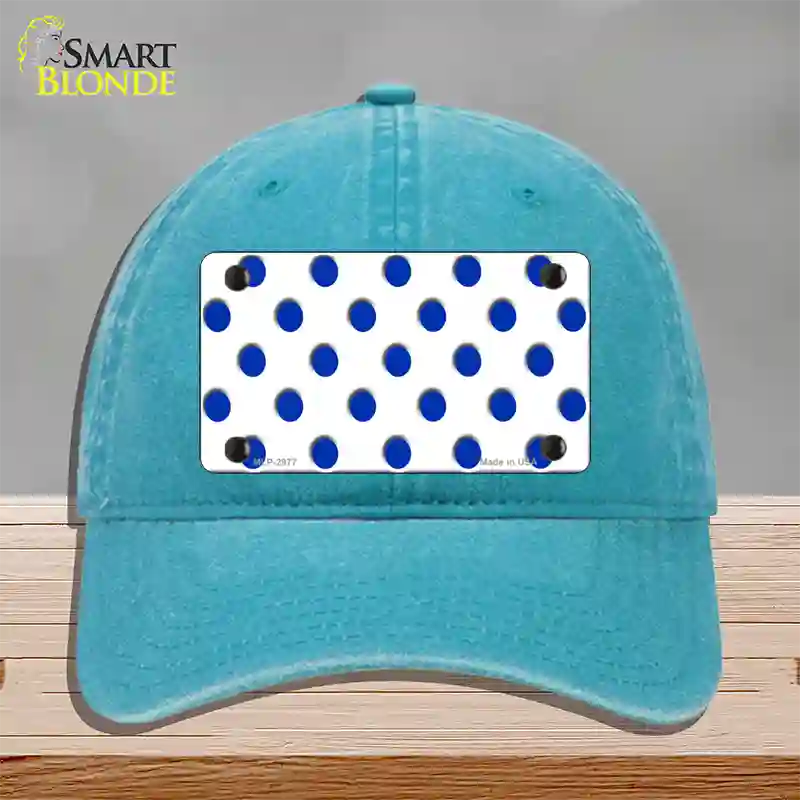 Blue White Polka Dot Novelty License Plate Hat Unconstructed Cotton / Lake Blue